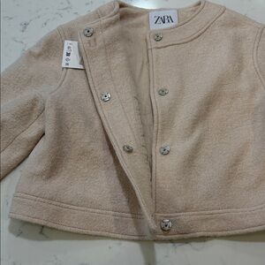 Zara Beige wool blend Jacket with Textured Lining size 11-12 years
